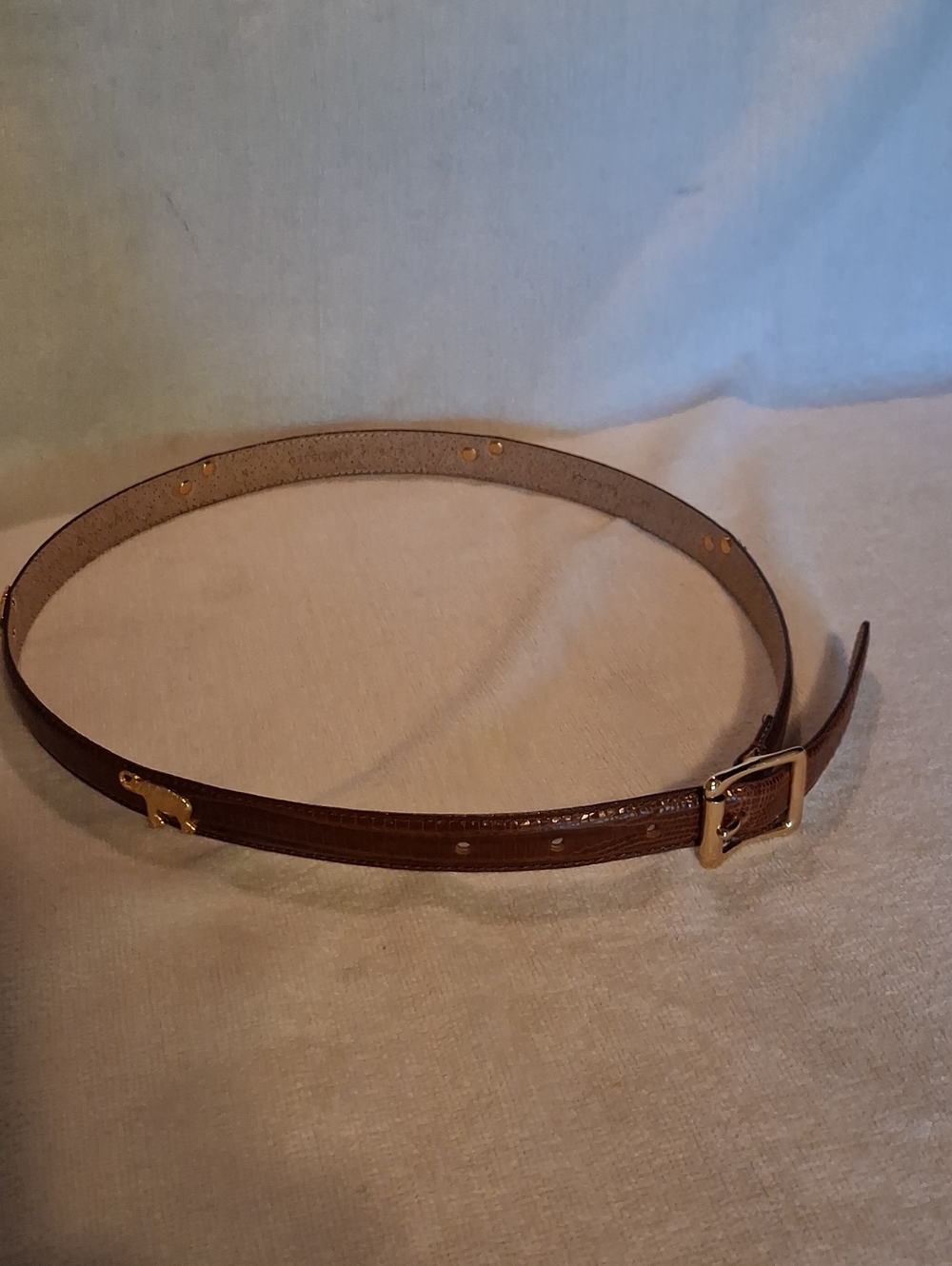 Kim Rogers Brown Leather Belt with Gold Buckle And Elephants